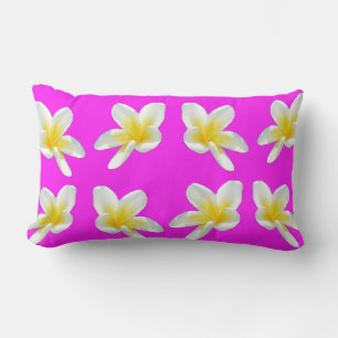 Frangipani Blush: Yellow Frangipani Blooms On Pink Lumbar Cushion