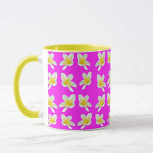 Frangipani Blush: Yellow Frangipani Blooms On Pink Mug
