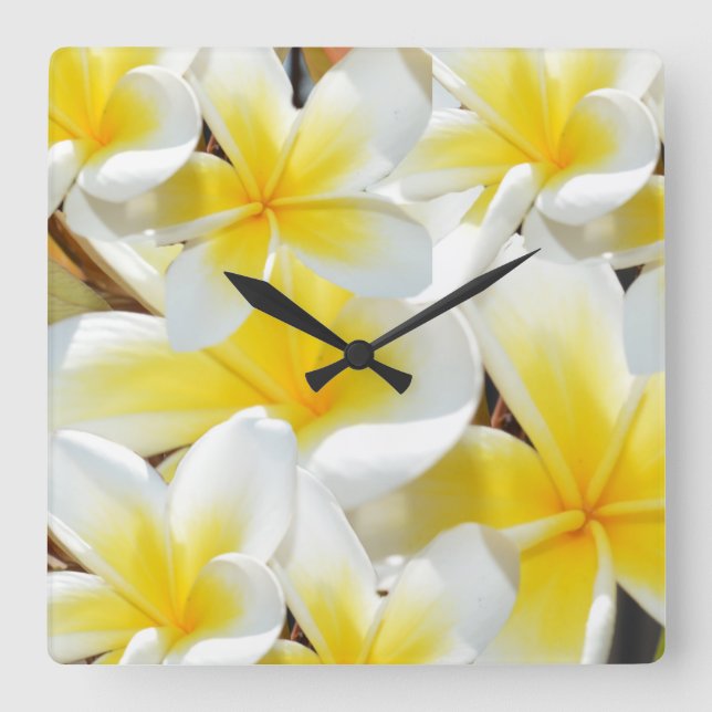 Frangipani Bouquet, Large Square Wall Clock. Clock (Front)