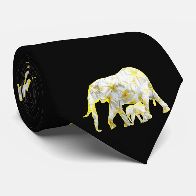 Frangipani Elephants, Neck Tie (Rolled)