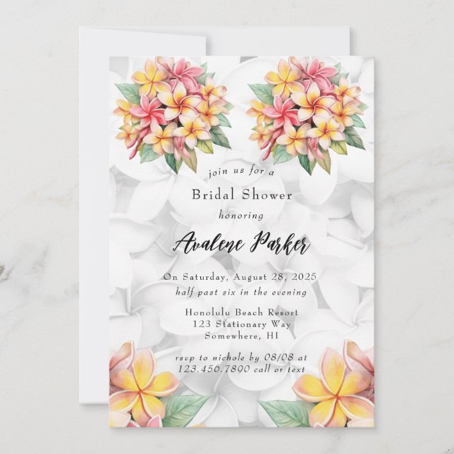 Frangipani Floral Hawaiian Bridal Shower Invitation (Front)