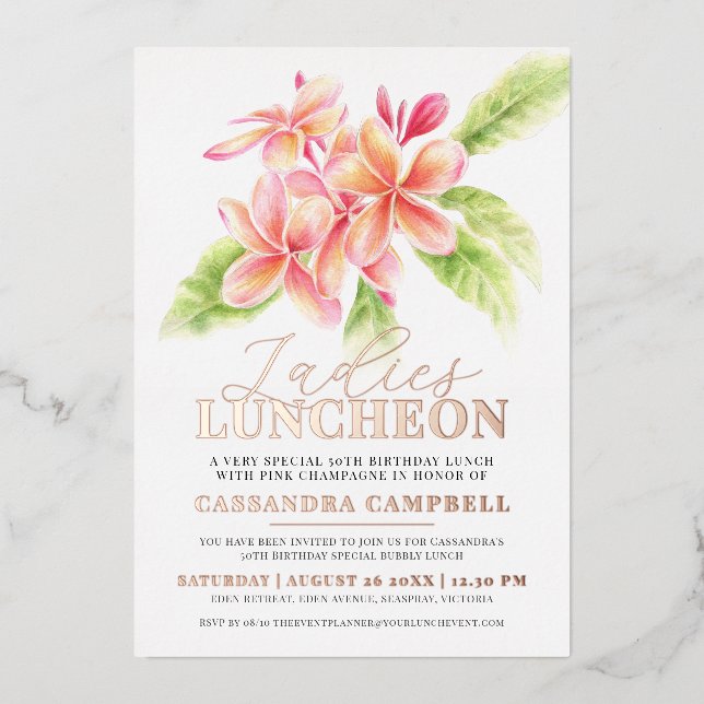 Frangipani floral ladies luncheon birthday (Front)
