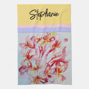 Frangipani Flower Flowers Watercolor Tropical Tea Towel