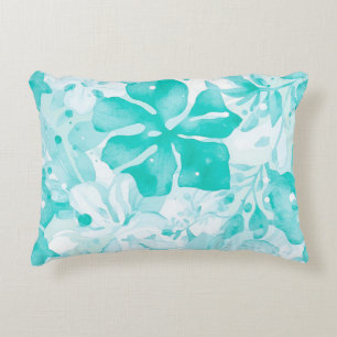 Frangipani Flowers Pattern, Tropical, Turquoise Decorative Cushion