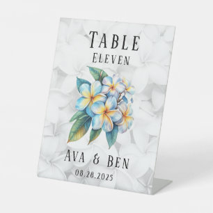 Frangipani Hawaii Floral Wedding Table Number  Pedestal Sign