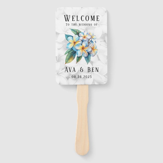Frangipani Hawaiian Floral Wedding Thank You Hand Fan (Front)