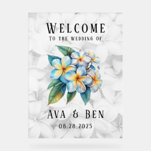Frangipani Hawaiian Floral Wedding Welcome Acrylic Sign