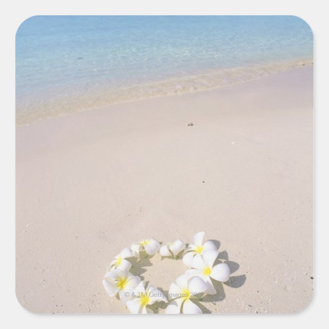 Frangipani on the beach square sticker (Front)