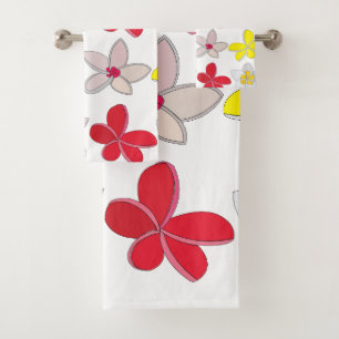 Frangipani Plumeria Colourful Floral Flowers Bath Towel Set