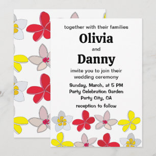 Frangipani Plumeria Colourful Floral Wedding Invitation