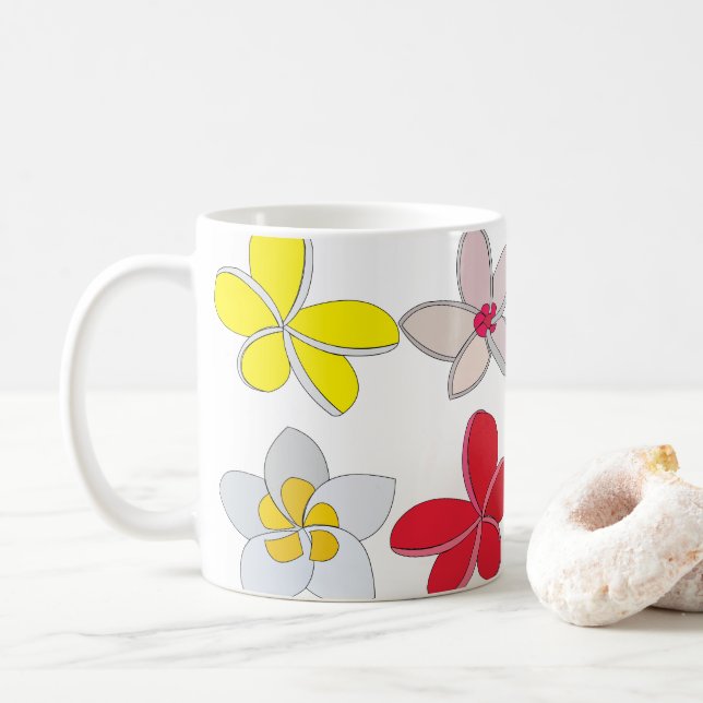Frangipani Plumeria Colourful Flower Floral Coffee Mug (With Donut)