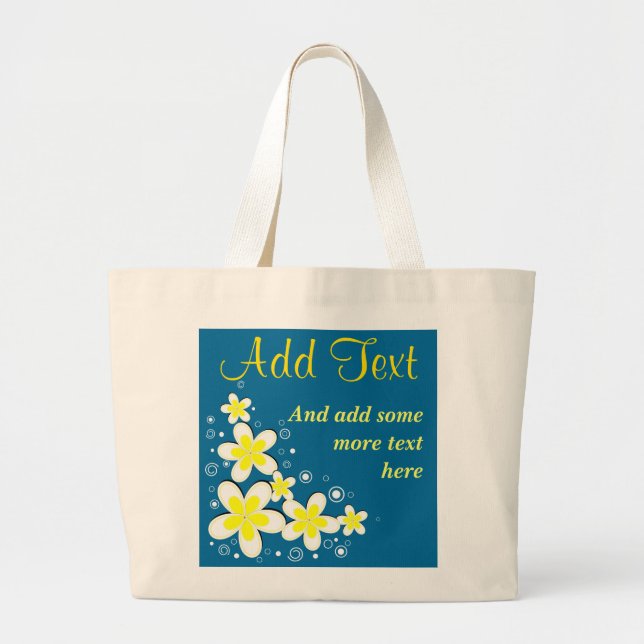Frangipani Plumeria Floral Blue Large Tote Bags (Front)
