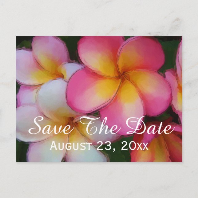Frangipani Plumeria Flowers Save the Date Wedding Announcement Postcard (Front)