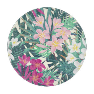 Frangipani Tropical: Pink-White Vintage. Cutting Board