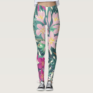 Frangipani Tropical: Pink-White Vintage. Leggings