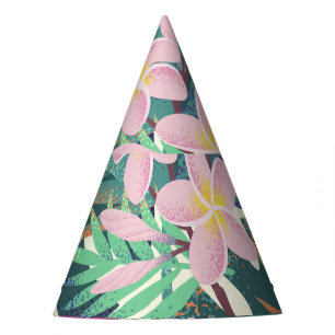 Frangipani Tropical: Pink-White Vintage. Party Hat