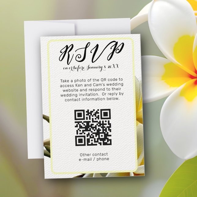 Frangipani Vertical QR code Wedding RSVP Invitation (Creator Uploaded)