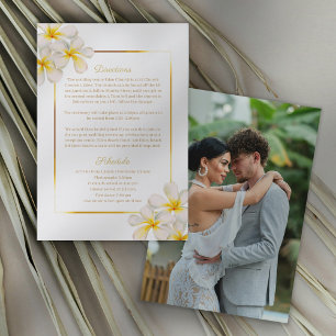 Frangipani yellow white wedding details enclosure card