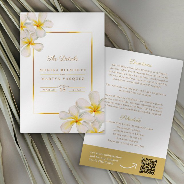 Frangipani yellow white wedding details QR Enclosure Card (Creator Uploaded)