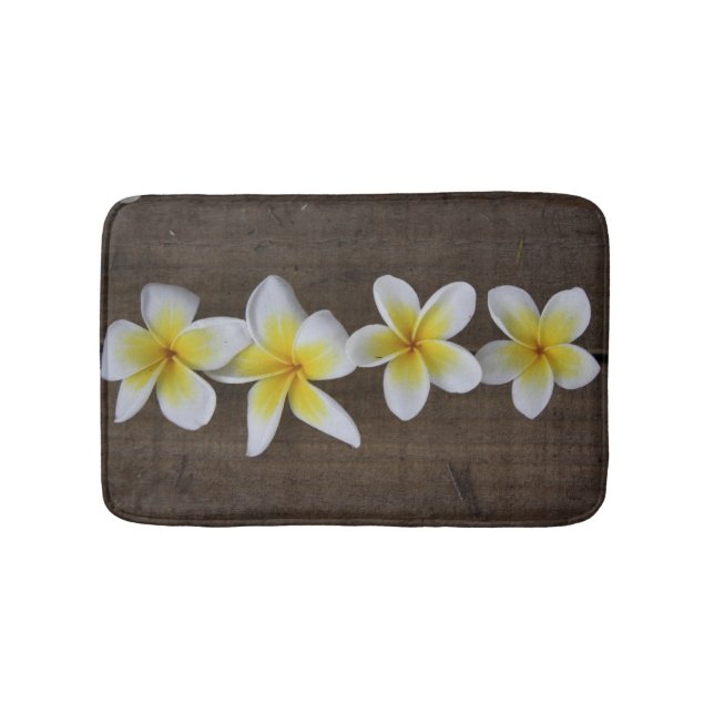 Frangipanis Plumeria on Rustic Wood Bath Mat (Front)