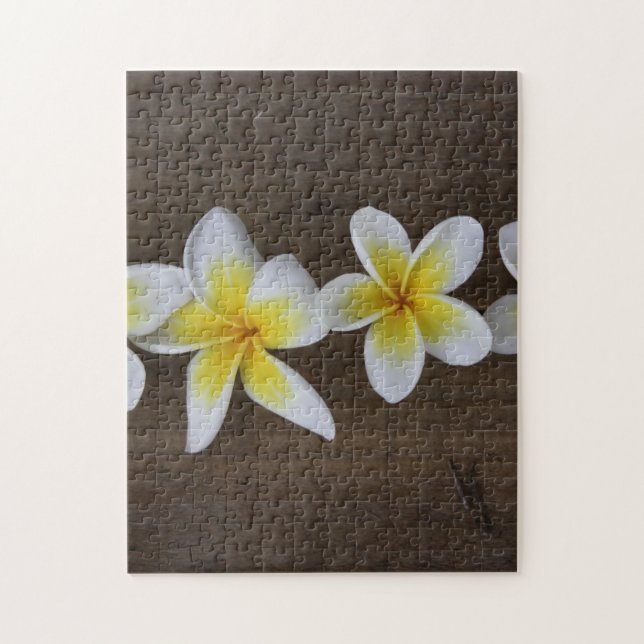 Frangipanis Plumeria on Rustic Wood Jigsaw Puzzle (Vertical)