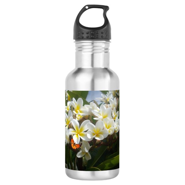 Frangipanis With Butterfly, Water Bottle (Front)