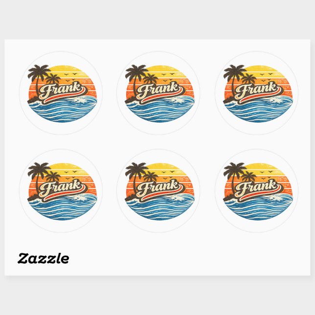 Frank Retro Sunset Name Design Classic Round Sticker (Sheet)