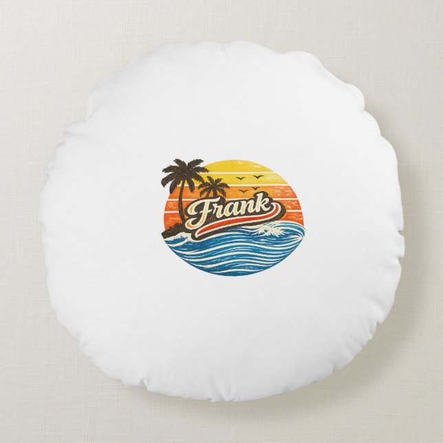 Frank Retro Sunset Name Design Round Cushion (Front)