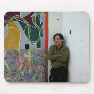 Frank Stella beside one of his works Mouse Pad