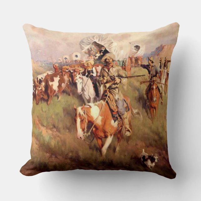 Frank Tenney Johnson Western Art "Ever Westward" Cushion (Front)