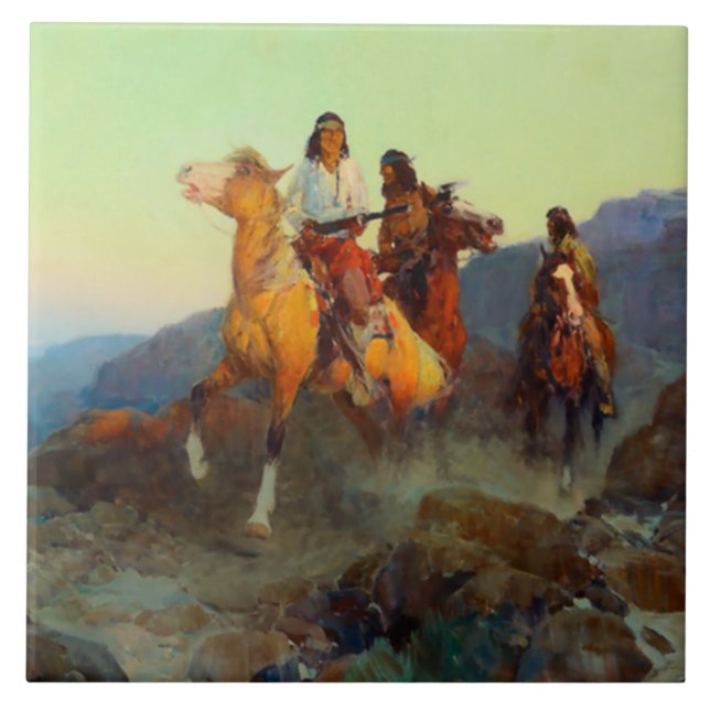Frank Tenney Johnson Western Art “Renegade Apache” Ceramic Tile (Front)
