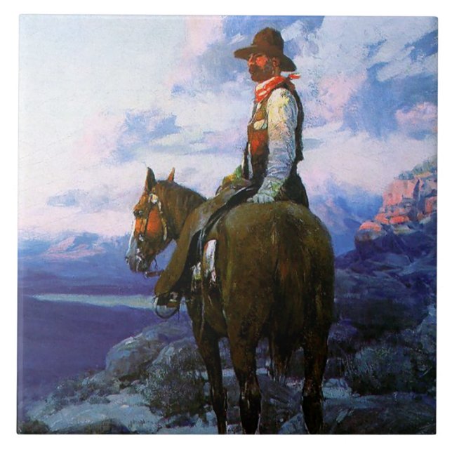 Frank Tenney Johnson Western Art  "The Rustler" Tile (Front)