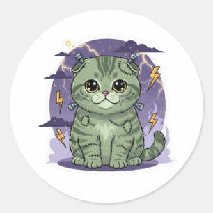 Frankenfold – Cute Scottish Fold Frankenstein Cat  Classic Round Sticker