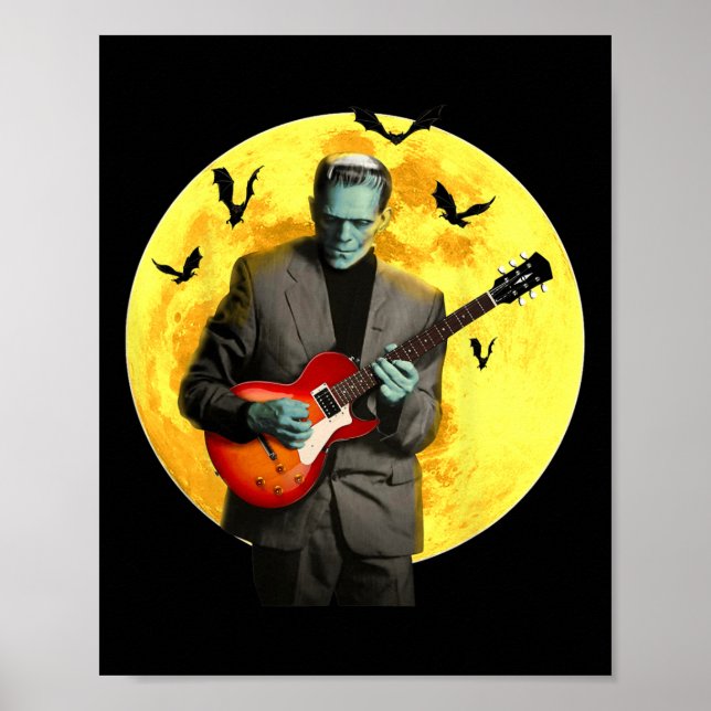Frankenguitar Plays Electric Guitar Halloween  Poster (Front)