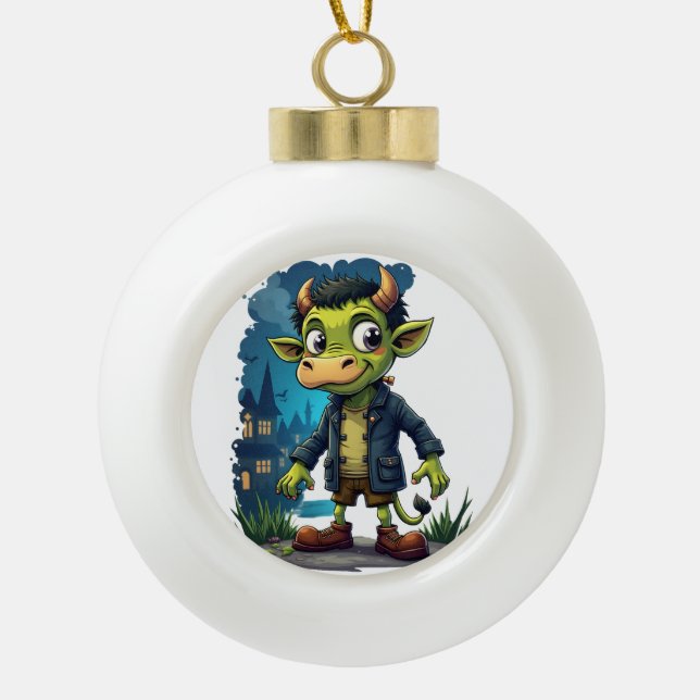 Frankenmoo Ceramic Ball Christmas Ornament (Front)