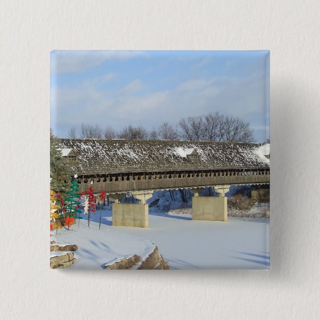 Frankenmuth Michigan Covered Wooden Bridge Button (Front)