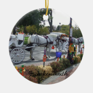 Frankenmuth Michigan White Horse Carriage Autumn Ceramic Ornament