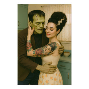 Frankenstein and Bride MCM Art Photo Print