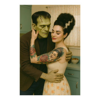 Frankenstein and Bride MCM Art Photo Print