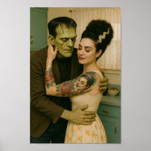 Frankenstein and Bride MCM Art Poster