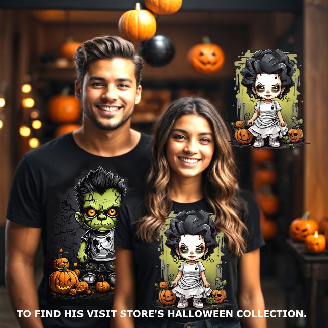 Frankenstein and His Bride Couples Matching  T-Shirt (Halloween couples matching tee. Frankenstein and his bride visit store to find his.)