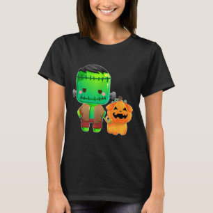 Frankenstein And Pumpkin Dog Halloween T-Shirt