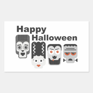 Frankenstein and spooky friends - black, white and rectangular sticker