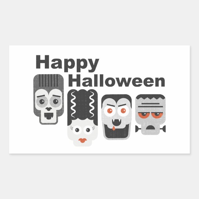 Frankenstein and spooky friends - black, white and rectangular sticker (Front)