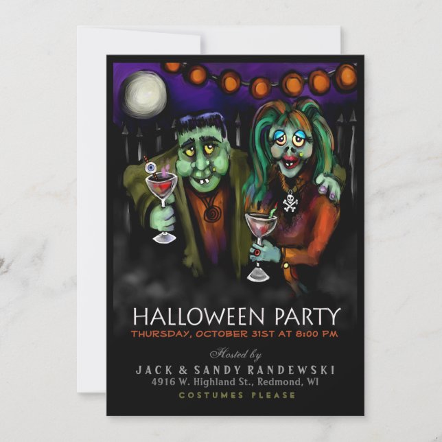Frankenstein & Date Halloween Party Invite (Front)