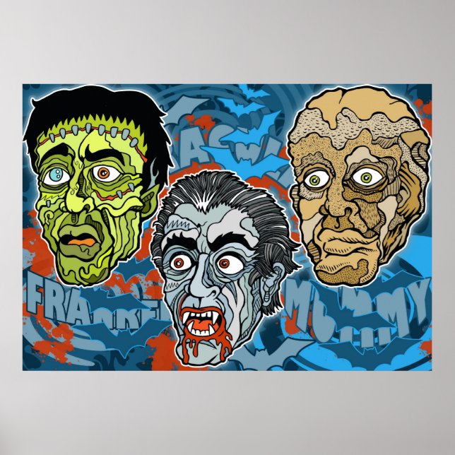 Frankenstein Dracula The Mummy Poster (Front)