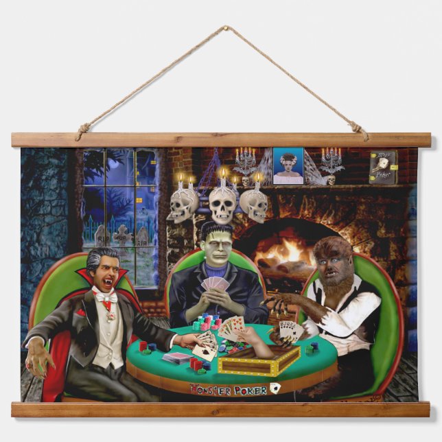 FRANKENSTEIN & DRACULA'S MONSTER POKER HANGING TAPESTRY (Front)