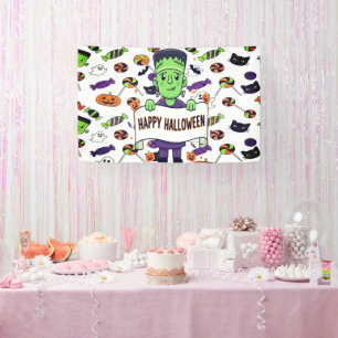 Frankenstein Halloween Illustration Cute Banner
