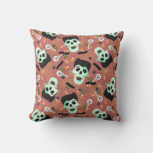 Frankenstein Halloween Skull Throw Pillow