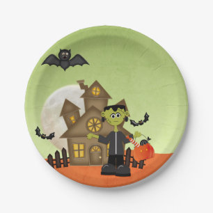 Frankenstein, Haunted House, Halloween Paper Plate